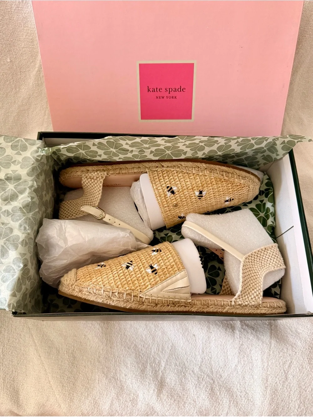 Kate Spade Espadrille Sandals with Bee Embroidery